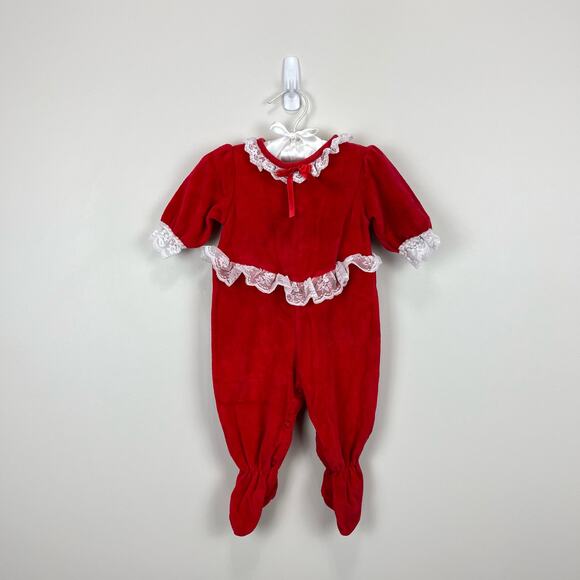 Vintage Carter's Red Velvet Footie 6 Months USA - Picture 1 of 8
